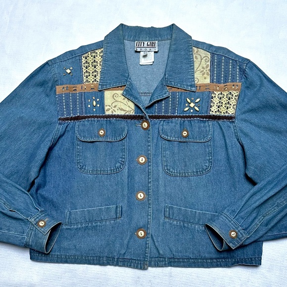 VTG City Girl Sport Jacket SIZE 12 STUDDED PATCHWORK DENIUM WESTERN CROPPED USA - Picture 1 of 9